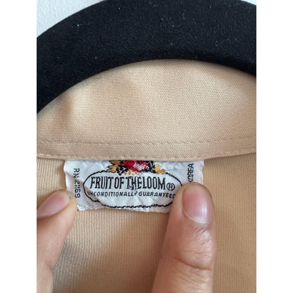 Vintage Fruit Of The Loom Shirt Mens Large Beige Button Double Pocket 70s - Picture 2 of 6